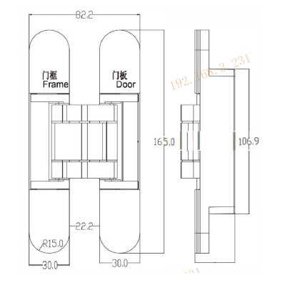 Bisagra oculta ajustable tridimensional para pintura para hornear a alta temperatura SG-HC30165 para puerta de 36 MM de espesor