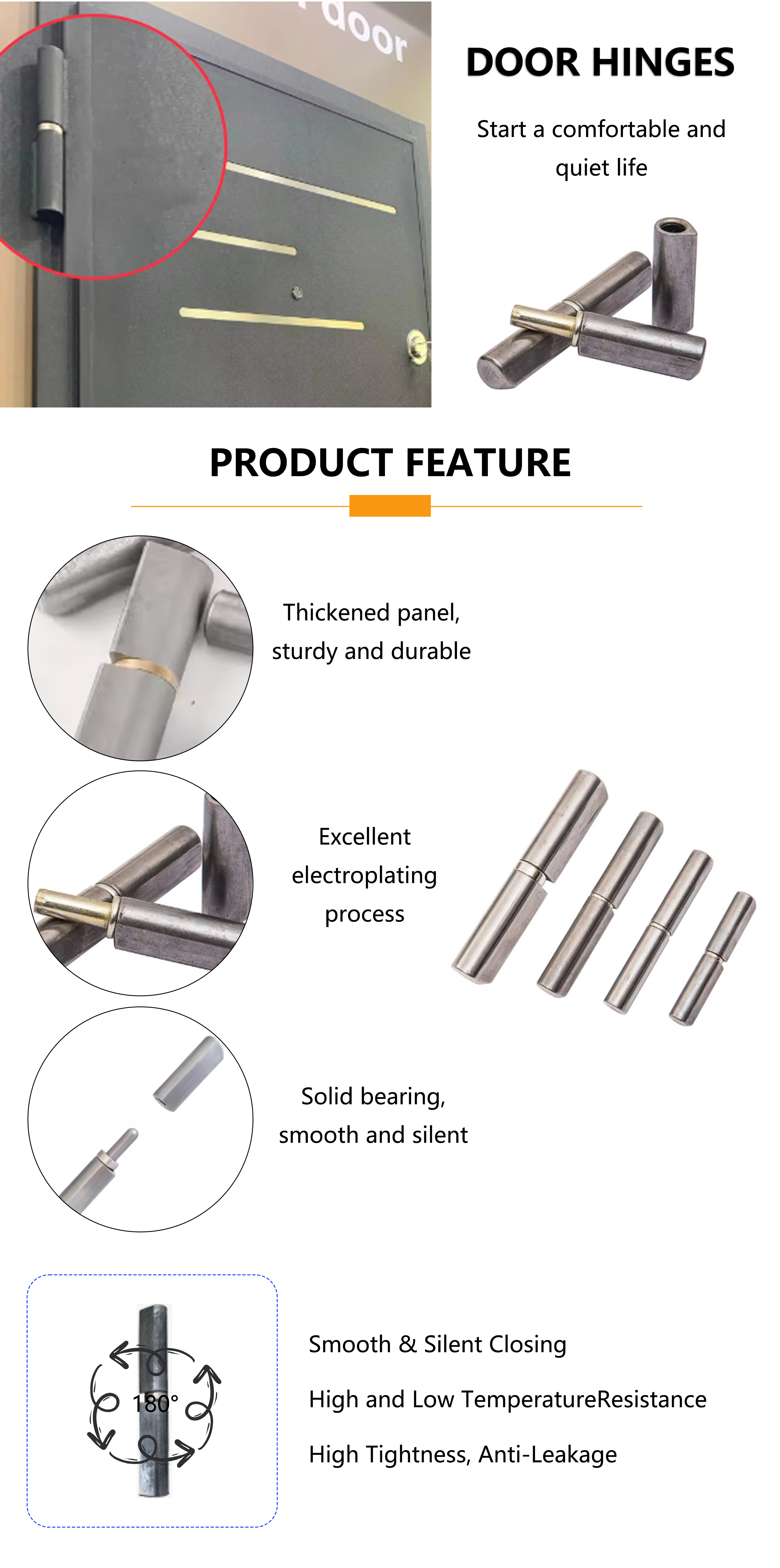 Bisagras de puerta de hierro, suministros de hardware para exteriores de rotación suave de acero de soldadura resistente