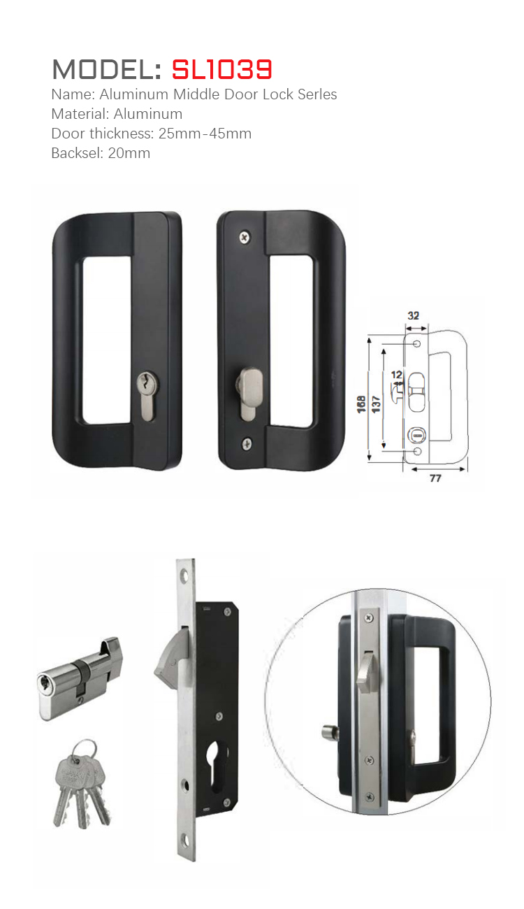 SL1039 Cerradura de puerta corrediza de aluminio con contraseña, estrecha, de aluminio, moderna y lujosa, de 85 mm Cerradura de puerta corrediza de acero inoxidable de diseño moderno con cuerpo de material de zinc 