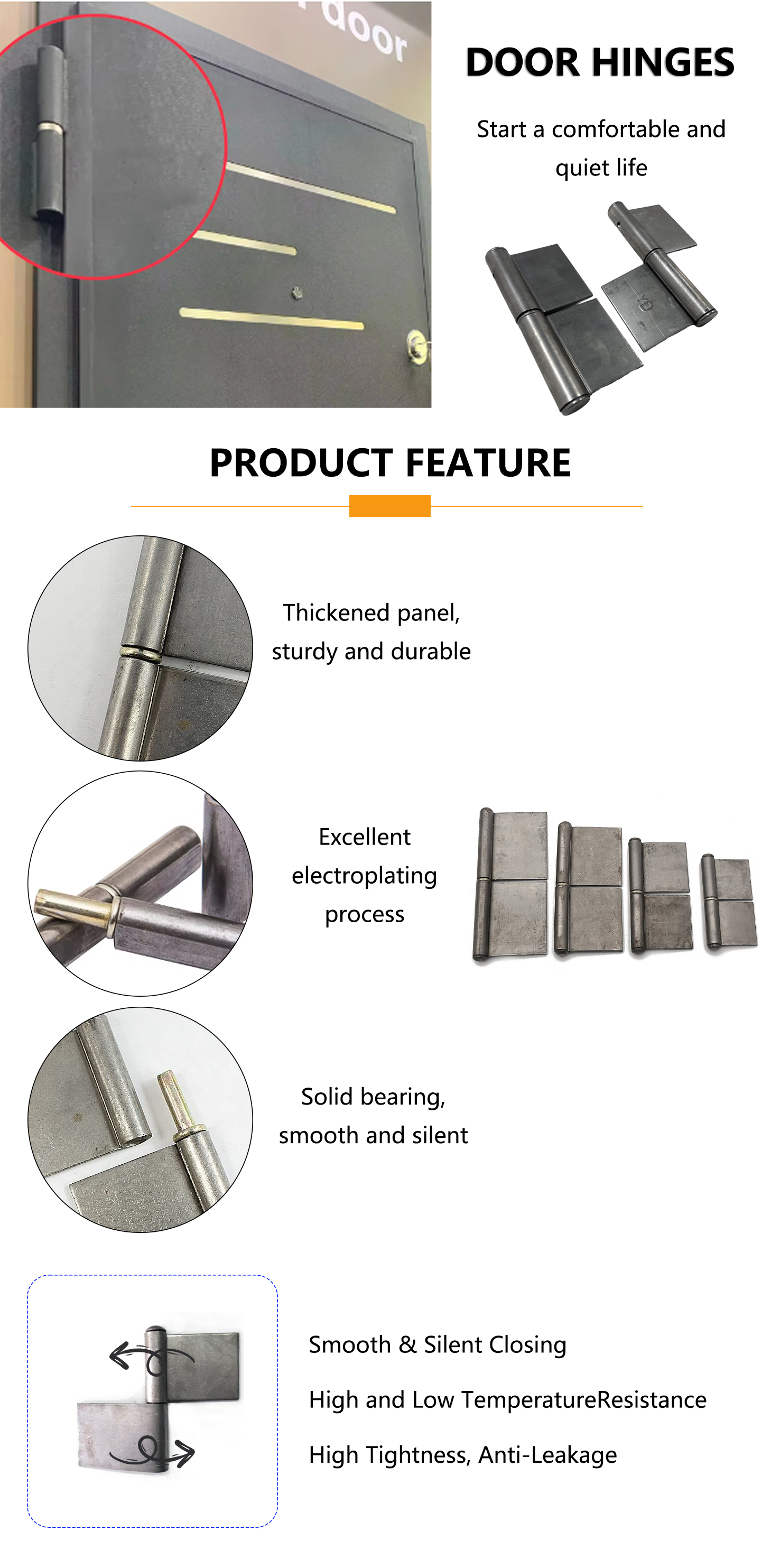 Bisagras de puerta de hierro, suministros de hardware para exteriores de rotación suave de acero de soldadura resistente