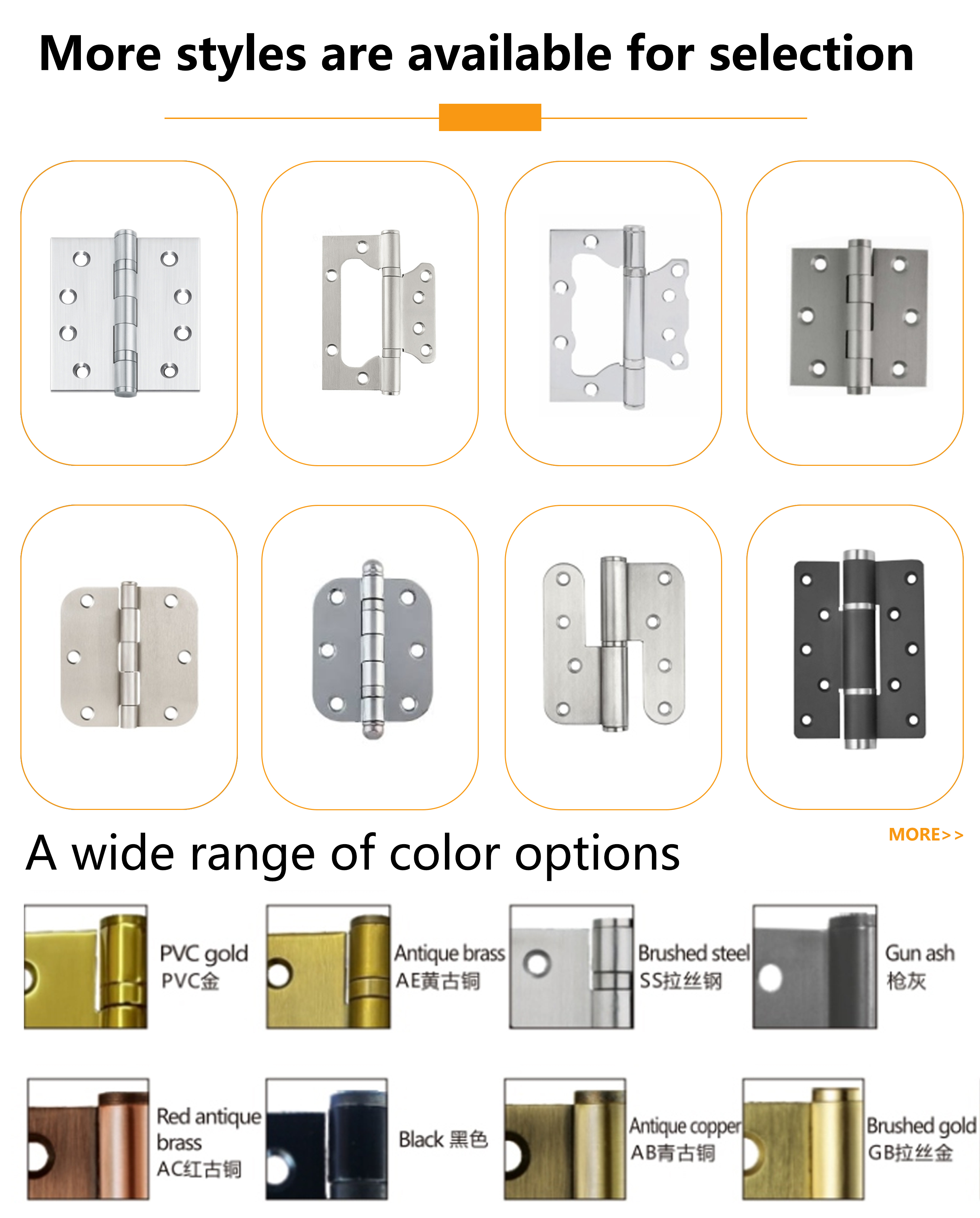 Bisagra de puerta batiente de funcionamiento suave para puertas de dormitorio