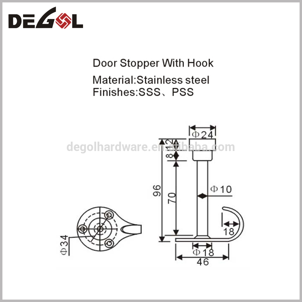 Tope de puerta de acero inoxidable de caucho de alta calidad con gancho